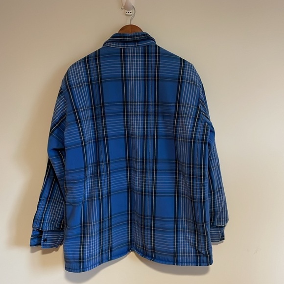 VTG Plaid Shacket XL Blue Winter Run Pockets Dad Oversized Fall Button Down Barn - Picture 9 of 15